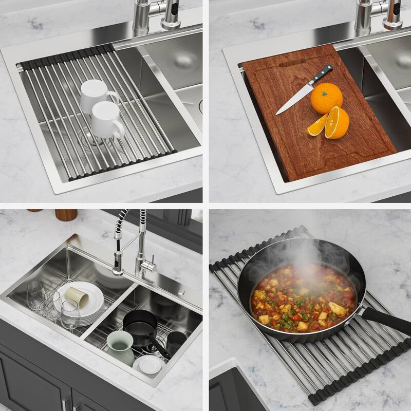 Drop-in Double Bowl 16 Gauge Stainless Steel Kitchen Sink in Brushed Nickel