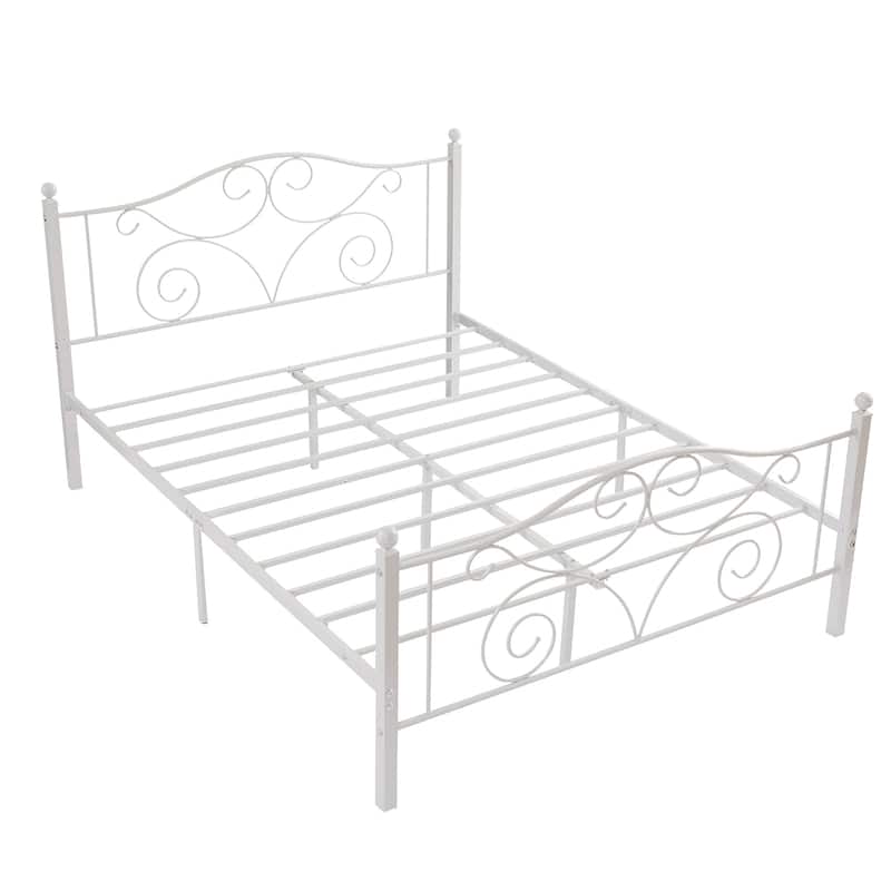 VECELO Metal Platform Bed Frame with Scroll Headboard, Twin/Full/Queen Size Beds