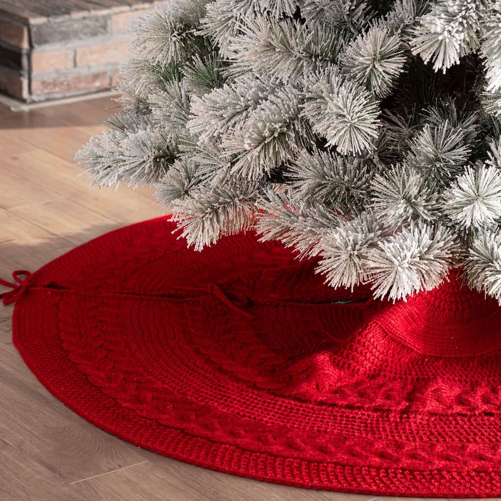 Glitzhome 48"D or 52"D Knitted Acrylic Christmas Tree Skirt
