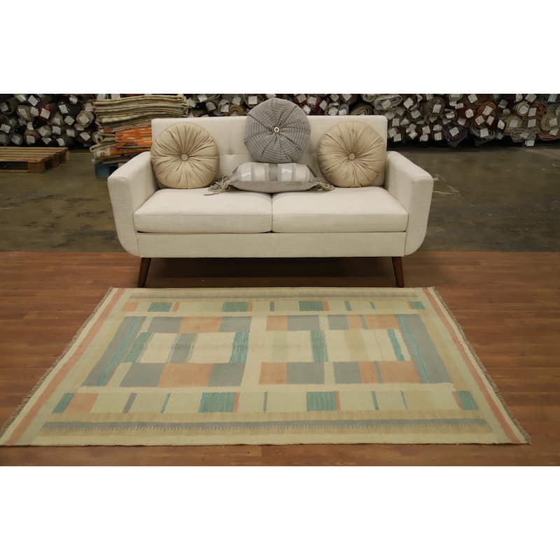 Hand Woven Oriental 100% Wool Carpet Southwestern Modern Multi-Colored Kilim Area Rug - 5' 8'' X 4' 0''
