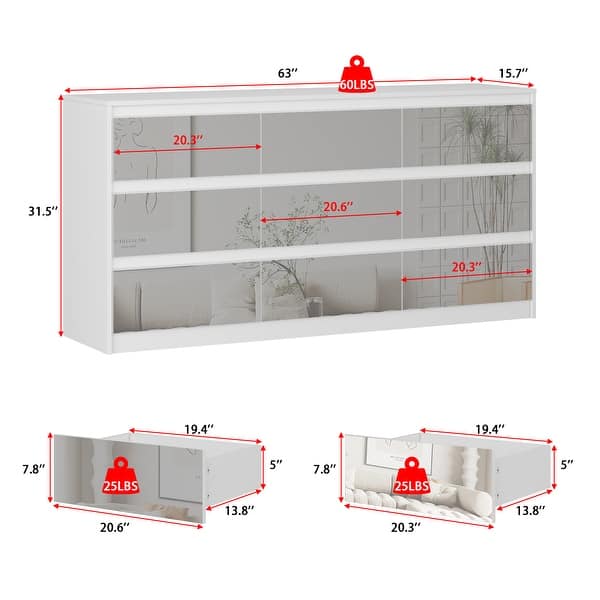 dimension image slide 3 of 4, 63"W 9 Drawer Dresser Accent Dresser for Living Room Bedroom Chest
