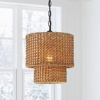 1-light Bohemian Rattan Wicker Pendant Light - Tan - 12''w - Bed Bath 