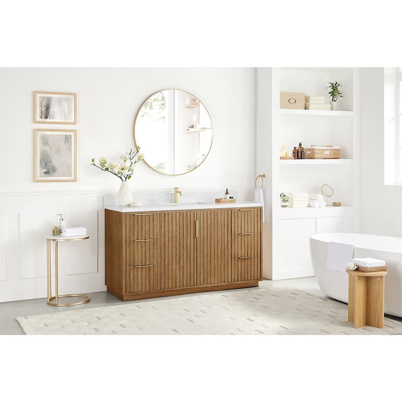 Bangkok Bath Vanity with White Grain Stone Top, no Mirror