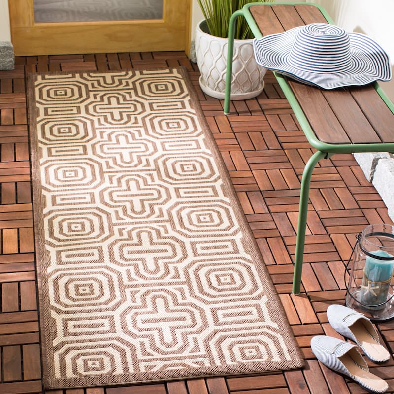 SAFAVIEH Courtyard Billye Indoor/ Outdoor Waterproof Patio Backyard Rug - 2'3" x 10' Runner - Chocolate/Natural