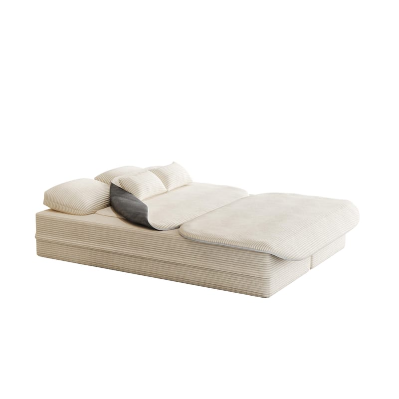 GDFStudio - Lysander Corduroy Foldable Sleeper Sofa Bed with Multi Functional Blanket