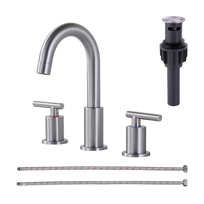 WOWOW Widespread 8 in.Double Handle Bathroom Faucet - Brushed Nickel