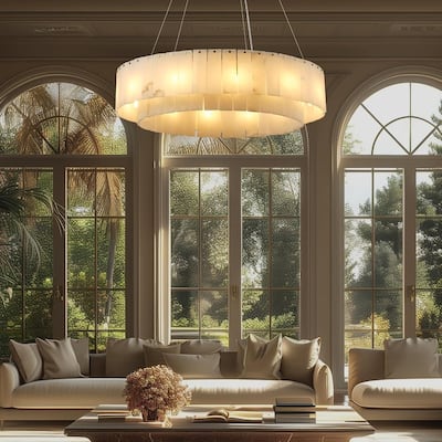 KAYLA Natural Alabaster Chandelier, Adjustable Modern Chandelier.