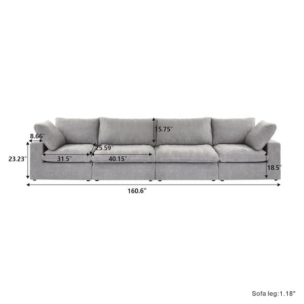 dimension image slide 1 of 3, Modern Linen Sectional Sofa Commix Down Filled Overstuffed Upholstered Couches for Living Room