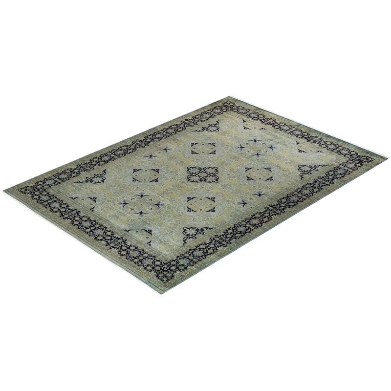 Overton Hand Knotted Wool Vintage Inspired Modern Contemporary Overdyed Gray Area Rug - 6' 1" x 8' 8"