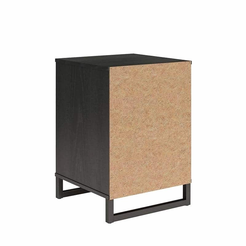 Modern Rustic Nightstand with 1 Drawer and Open Shelf Black Wood Finish and Metal Frame