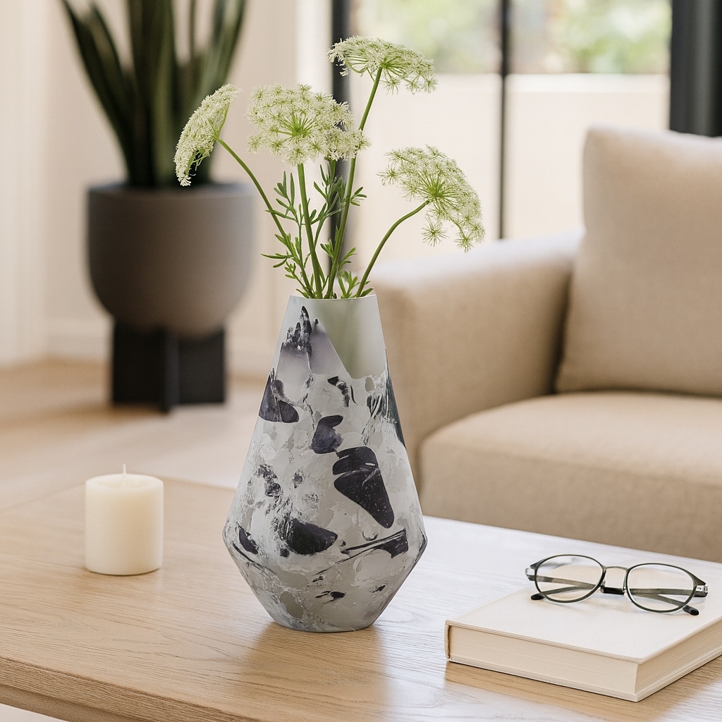 Decorative Vase - White Glass Modern Fog Shadow, 11 in.