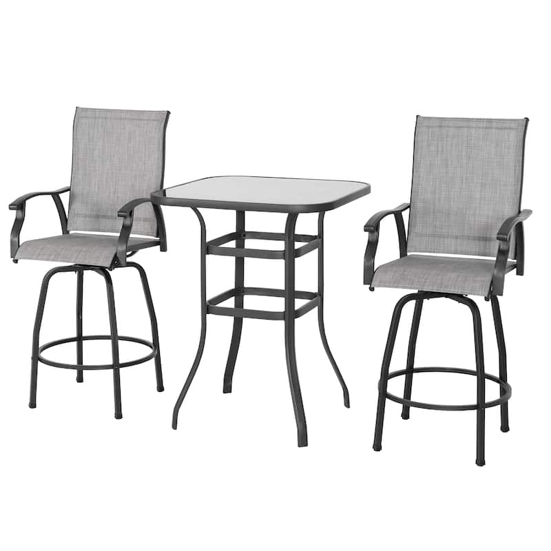 Outdoor 3-Piece Textilene Bar Set, Swivel Bar Stools and Bar Table