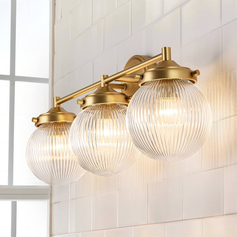 3-Light Modern Linear Ribbed Clear Glass Globe Bubble Bathroom Vanity Light over Mirror - 24.4 in. W x 9.6 in. H x 6.6 in. D