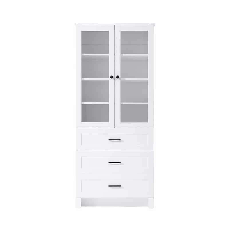 Fresco 16-28 Inch Bath Storage Glass Cabinet - White - 28"