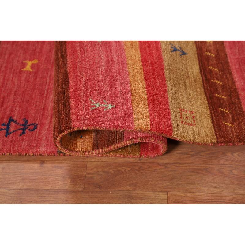 Striped Tribal Gabbeh Indian Area Rug Handmade Wool Carpet - 5'3"x 7'10"