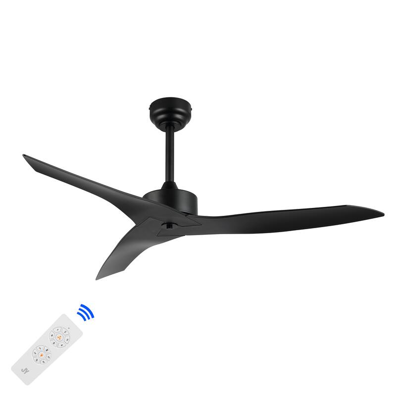 Sully 50" Modern Minimalist Iron/Plastic Mobile-App/Remote-Controlled 6-Speed Razor Ceiling Fan, by JONATHAN Y - Black