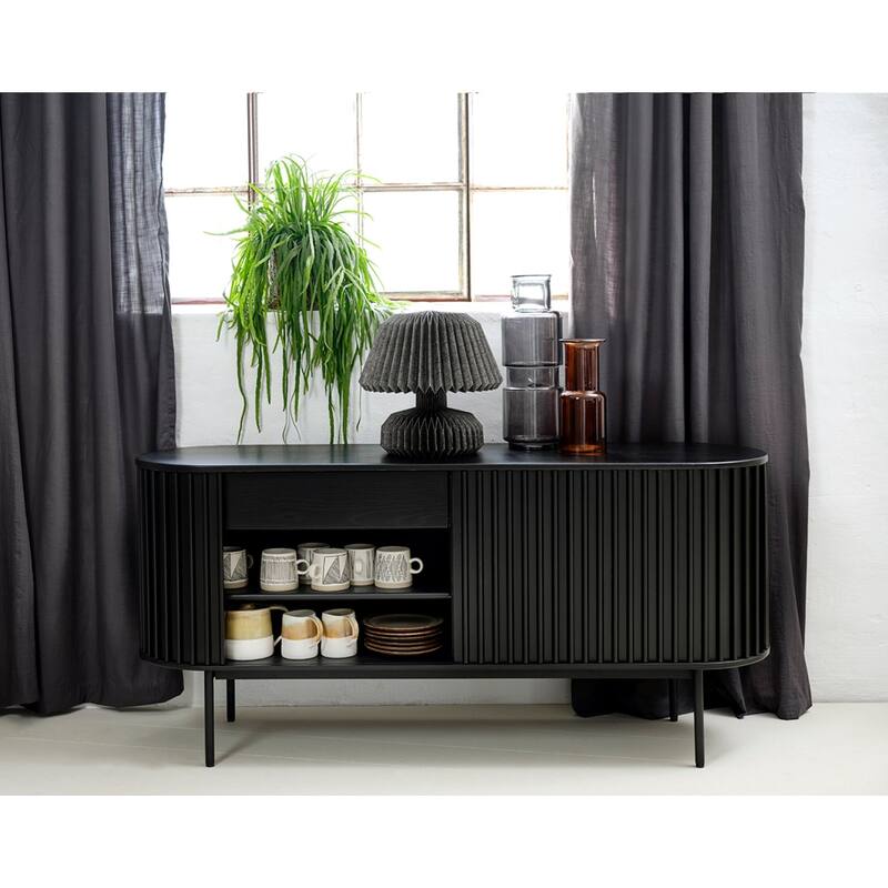 Rye Studio Contemporary Black Oak Sideboard with Sliding Doors - 17.75"W x 63"L x 28.75"H