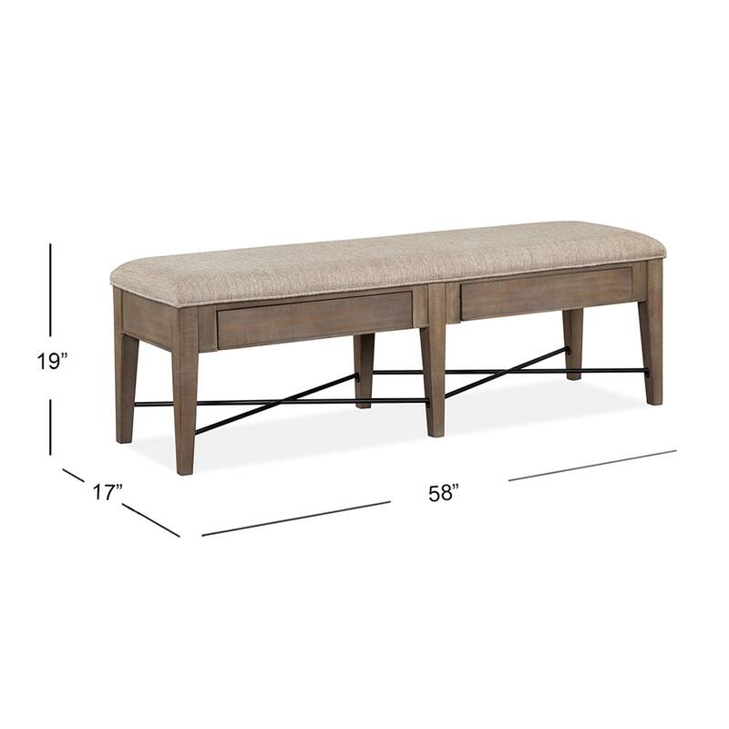 Magnussen Home Paxton Place Dovetail Grey Upholstered Bench - 58''W x 17''D x 19''H