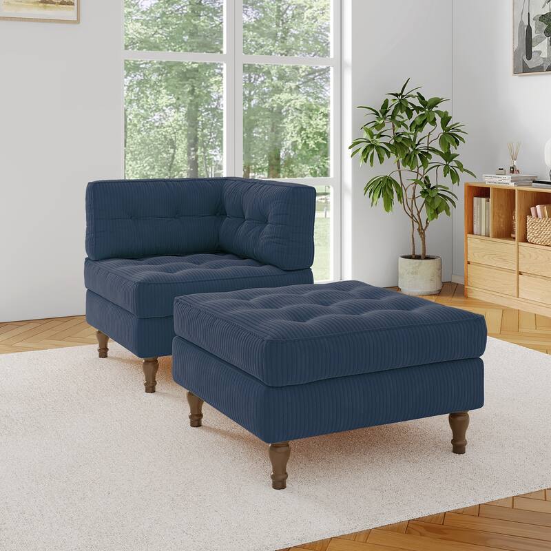 Corduroy L-shape Modular Corner Sectional Sofa with Reversible Storage Ottoman - Navy