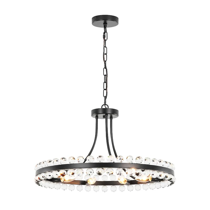 9-Light Modern Glam Round Traditional Crystal Chandelier, Flush Mount or chandelier Installation - Black