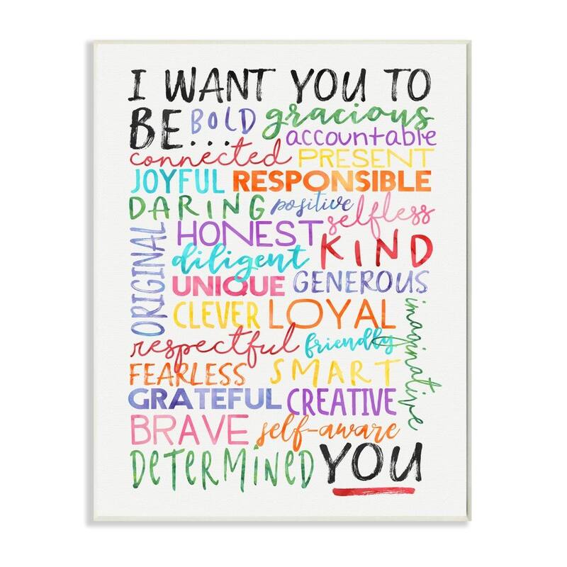 Stupell I Want You To Be You Inspirational Phrases Colorful White Word Design Wood Wall Art - 10 x 15