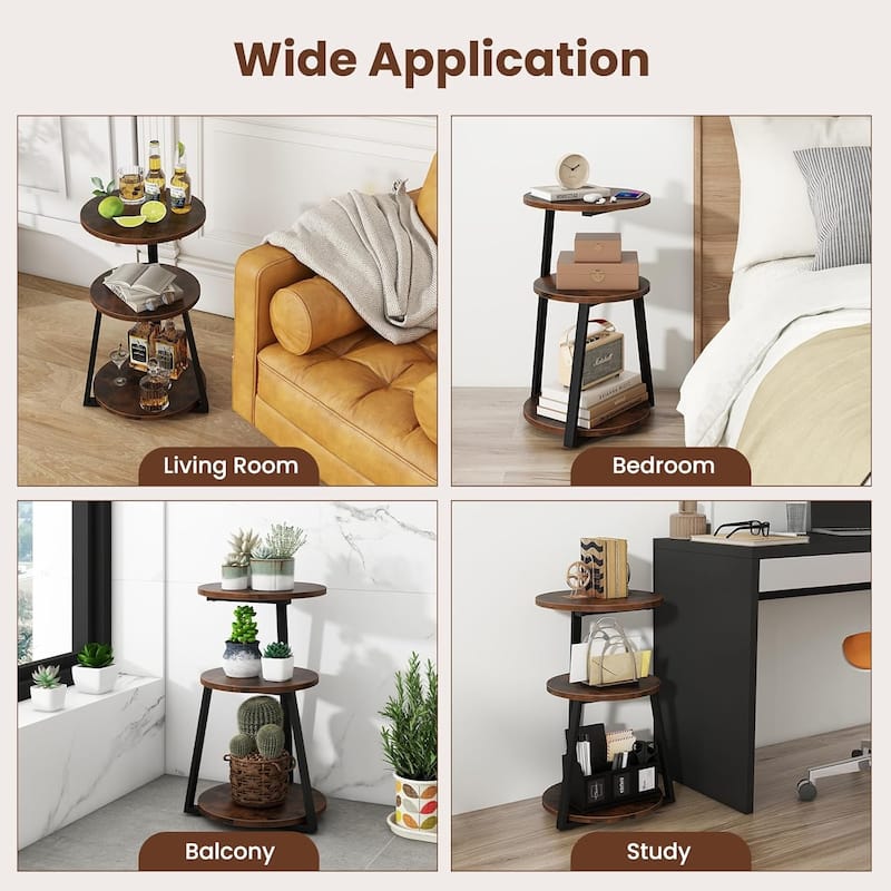1/2 pcs 3-tier Round End Table Industrial Side Table Coffee Table