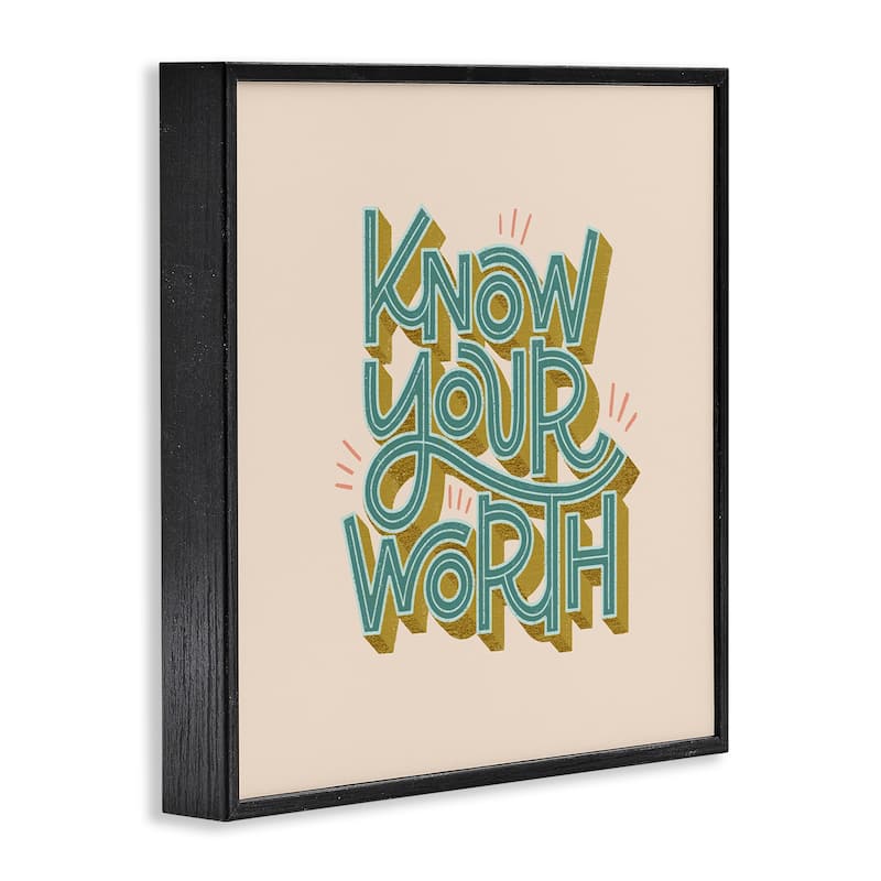 Stupell Know Your Worth Green on Beige Framed Giclee Art Design By Sarah Hickman