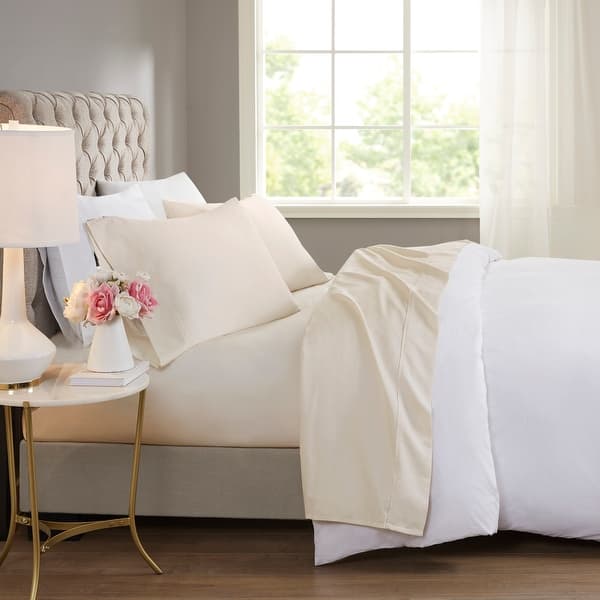 Beautyrest 600 Thread Count Cooling Cotton Blend 4 PC Sheet Set - Queen - Ivory