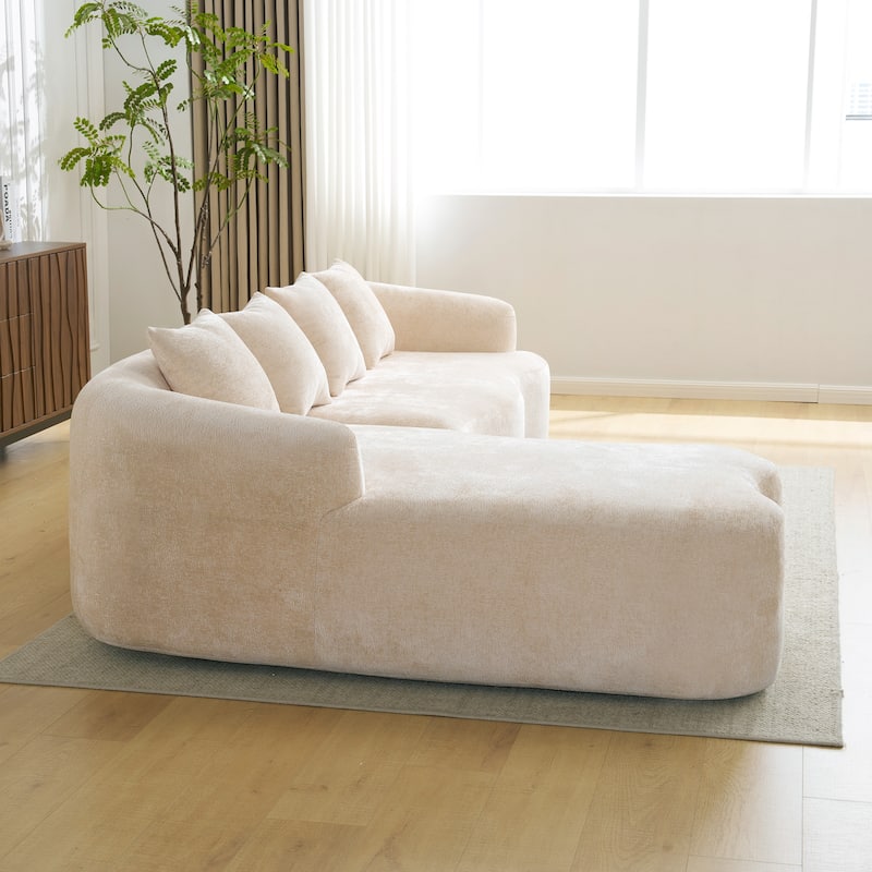Full Compression L-Shape Chenille Sectional Sofa with Curved Chaise