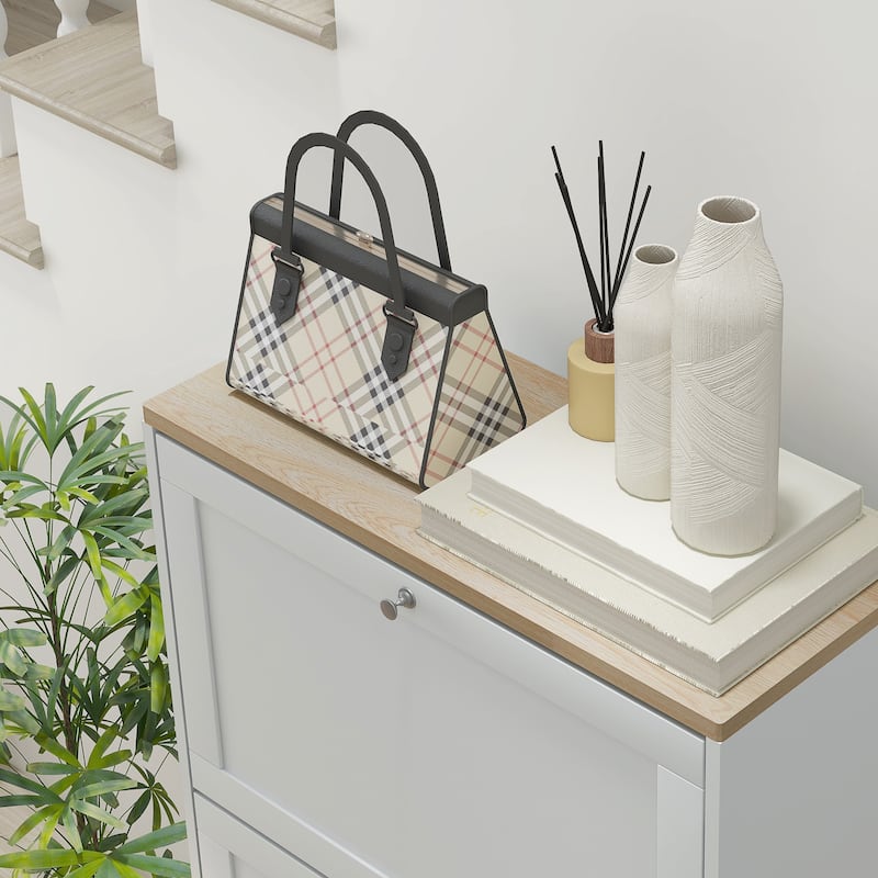 HOMCOM Narrow Shoe Storage Cabinet for Entryway with 3 Flip Drawers and Adjustable Shelves