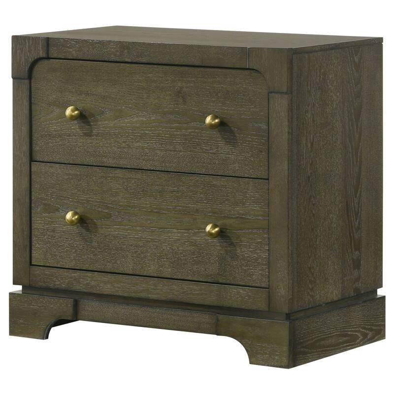 Dark Cocoa 2-Drawer Nightstand with Brass Knobs, Felt Lined Top Drawer, Cord Access and Solid Hardwood Build