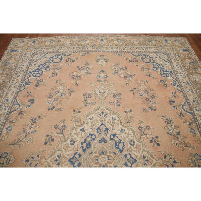 Hand Knotted Oriental 100% Wool Carpet Traditional Floral Peach Hamedan Area Rug - 11' 0'' X 7' 10''