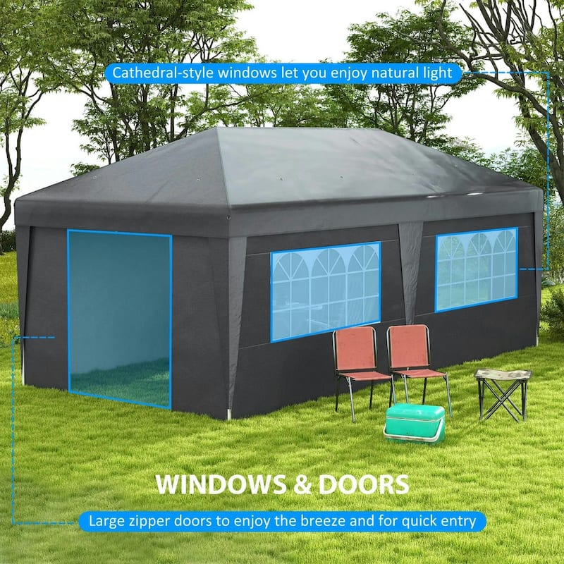 10' x 19.5' Pop Up Canopy Tent Height Adjustable, Leg Weight Bags, Bag