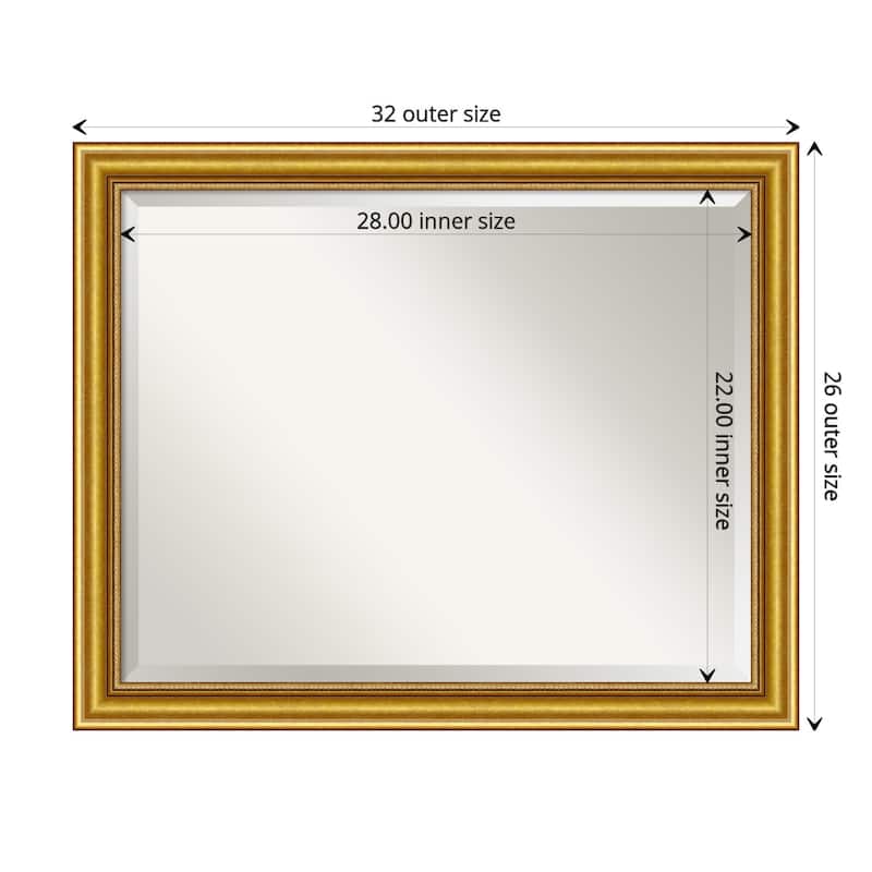 Beveled Wood Wall Mirror - Townhouse Gold Frame - Outer Size: 32 x 26 in