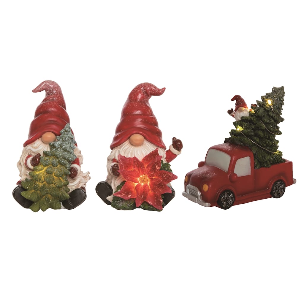 Transpac Resin Light Up Glitz Gnome Decor Set of 3 Christmas Home Decorations