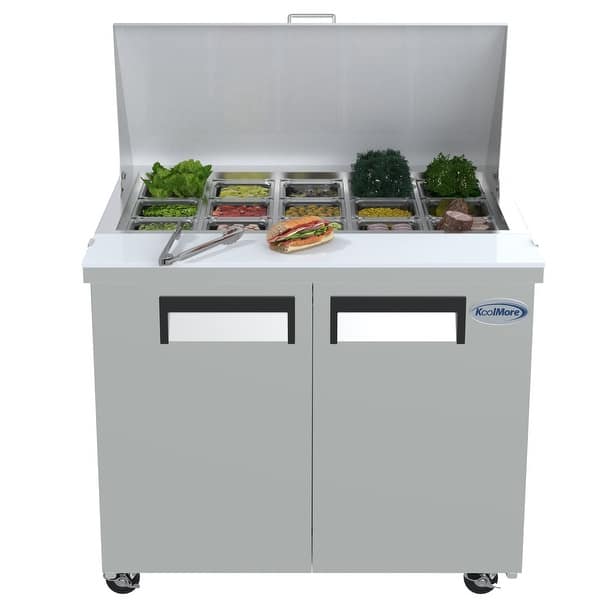 slide 2 of 5, 47 in. W 10 cu. ft. Refrigerated Food Prep Station Table with Mega Top Surface in Stainless Steel