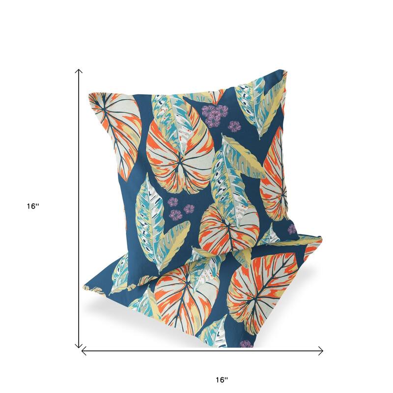 HomeRoots Set of Two 16" X 16" Blue and Orange Blown Seam Botanical Indoor Outdoor Throw Pillow - 16.00' X '16.00' X '5.00