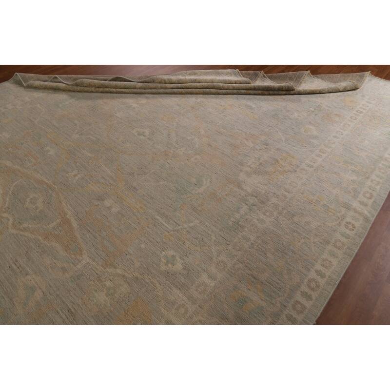 Floral Oushak Turkish Rug Hand-knotted Grey Wool Carpet - 9'1"x 12'0"