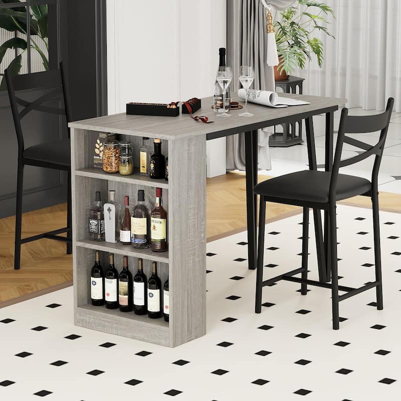 3-Piece 36in Wooden Counter Height Dining Table Set for Kitchen, Bar Table and Chairs