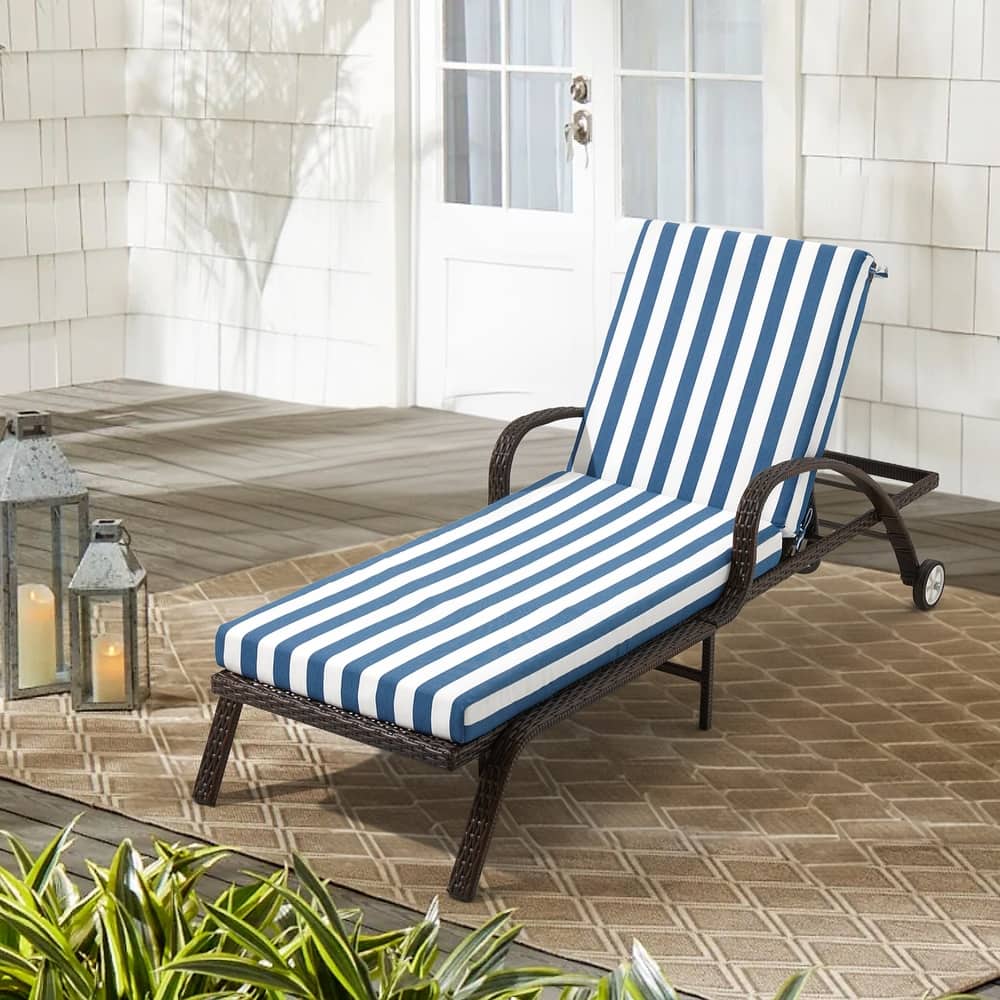 Outdoor Patio Lounge Chair Cushion - Waterproof, UV-Resistant, Striped Design with Removable Cover, Adjustable Straps