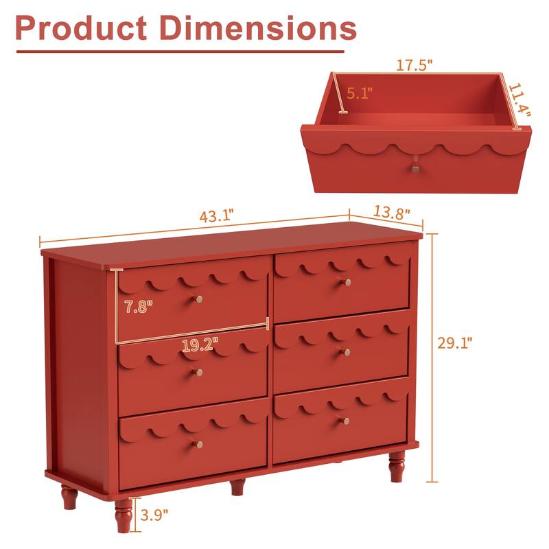 Lace Trim 6-Drawer Dresser with Nightstand Kids' Bedroom Dream Storage