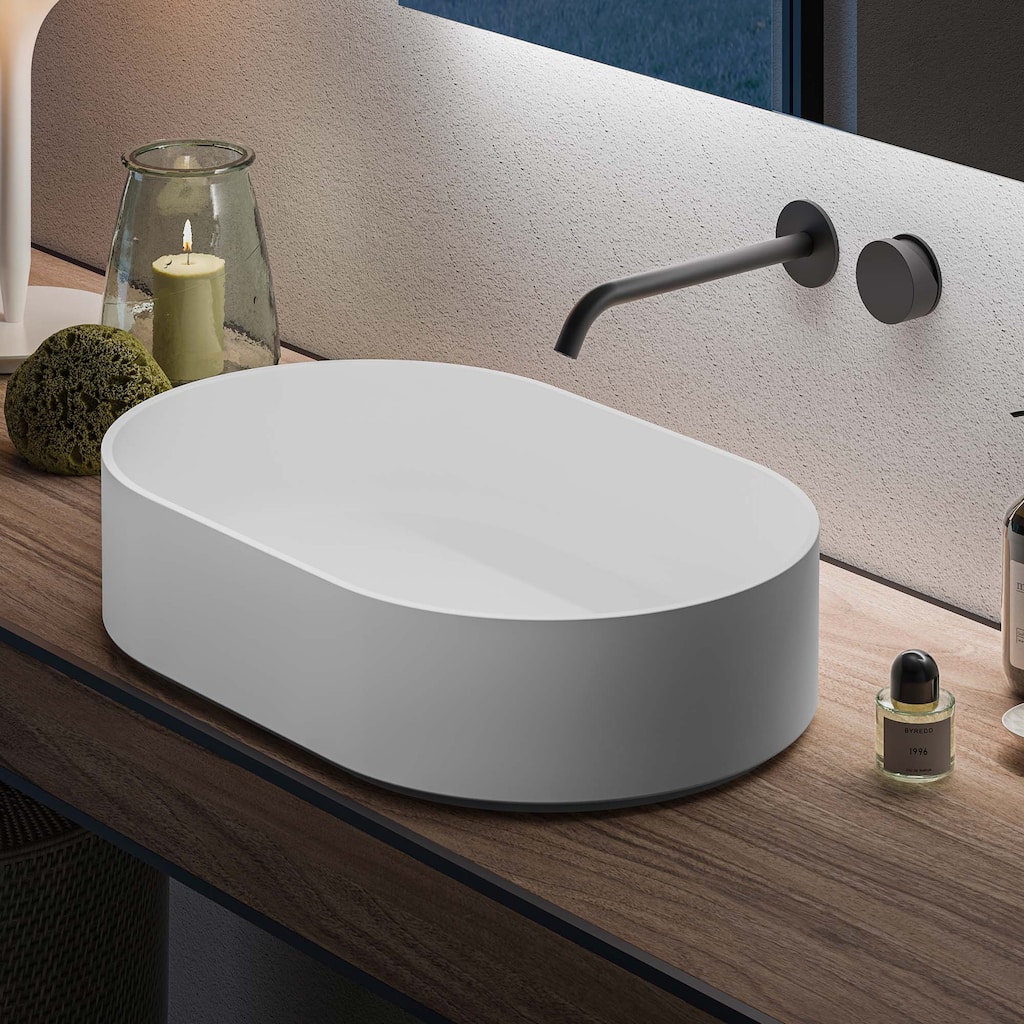 Ruvati 23-inch Matte White epiStone Solid Surface Modern Bathroom Vessel Sink - RVB2550WH - 22-3/4 x 14-5/8"