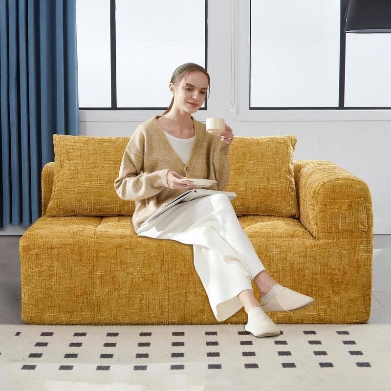 Chenille Loveseat Sofa, Minimalist Modular Sleeper for Living RoomS