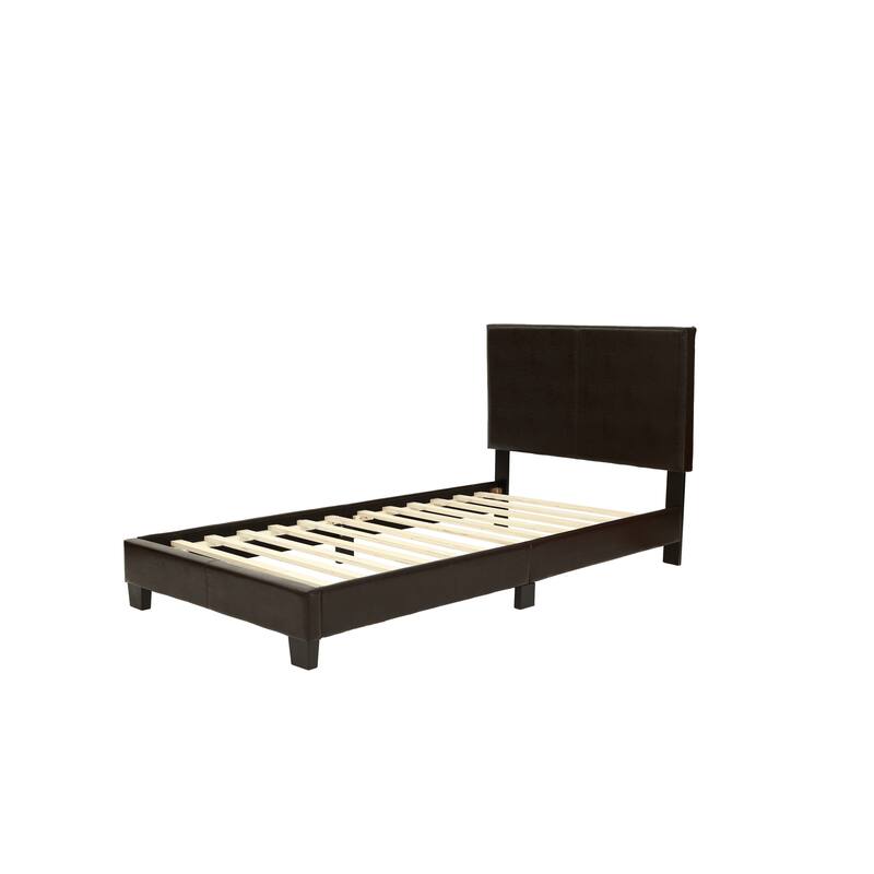 Twin Size Faux Leather Upholstered Bedframe with Adjustable Headboard, Modern Brown Bedroom Furniture