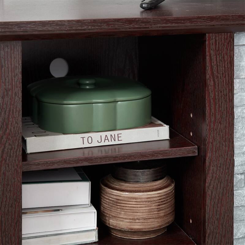 TV Media Stand with Faux Stacked Stone Surround,Entertainment Console