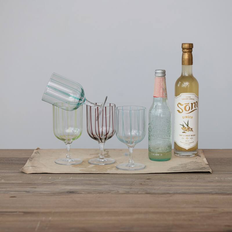 Glass Stemware with 4 Various Stripes Design - 3.0"L x 3.0"W x 5.9"H