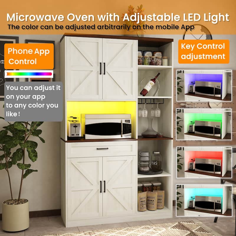 71" Kitchen Pantry Sideboard with Cabinet & Drawer, Multifunctional Buffet with Hutch, Microwave Stand & Charging Station