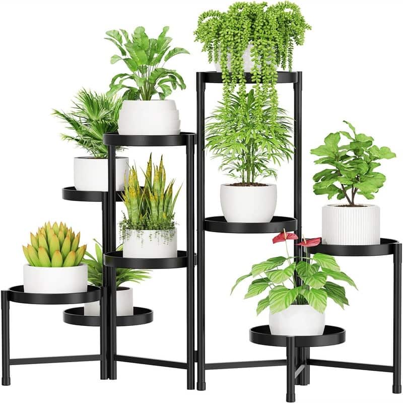 9 Tier Metal Plant Stand Indoor Outdoor - 37.7 x 9.4 x 32.3 - 37.7 x 9.4 x 32.3 - Black - Metal