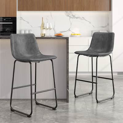 Bar Stools Faux Leather Counter Stools with Back Armless Dining Chairs (Set of 2)