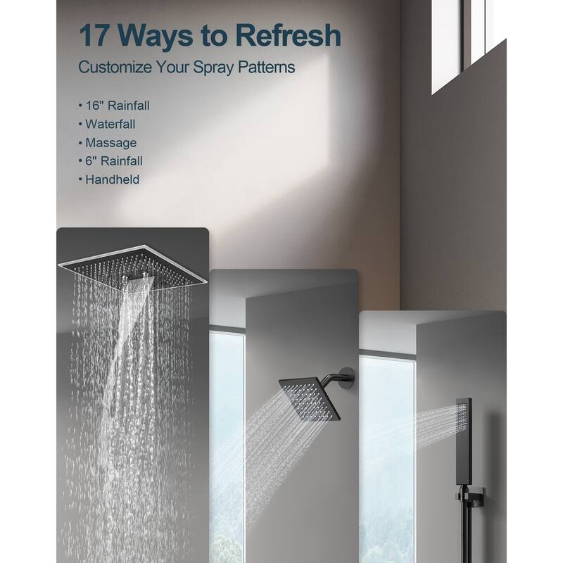 GRANDJOY LED Music Shower System 16"&6" Dual Showerheads